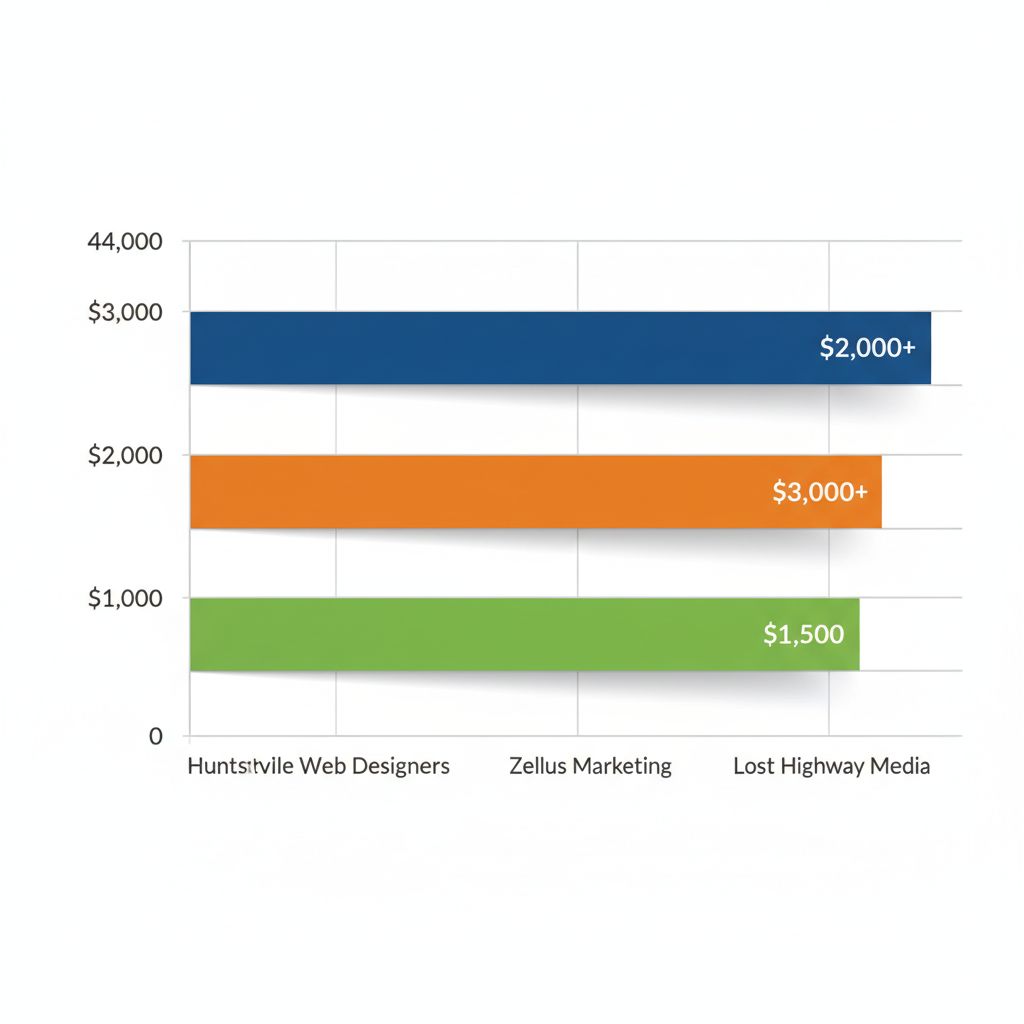 Horizontal bar chart comparing starting prices of web design providers in Madison, Alabama